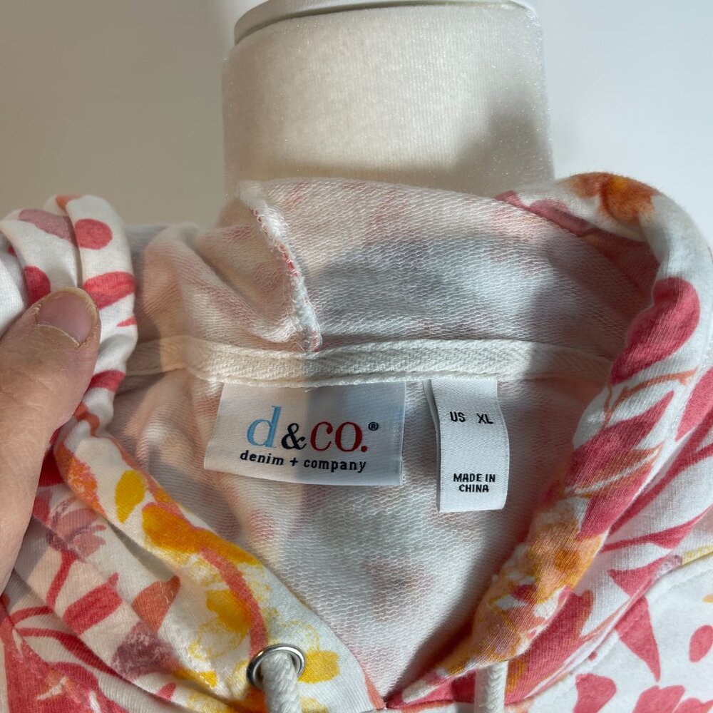 Denim & Company White & Coral Floral Sweatshirt XL - Picture 4 of 4